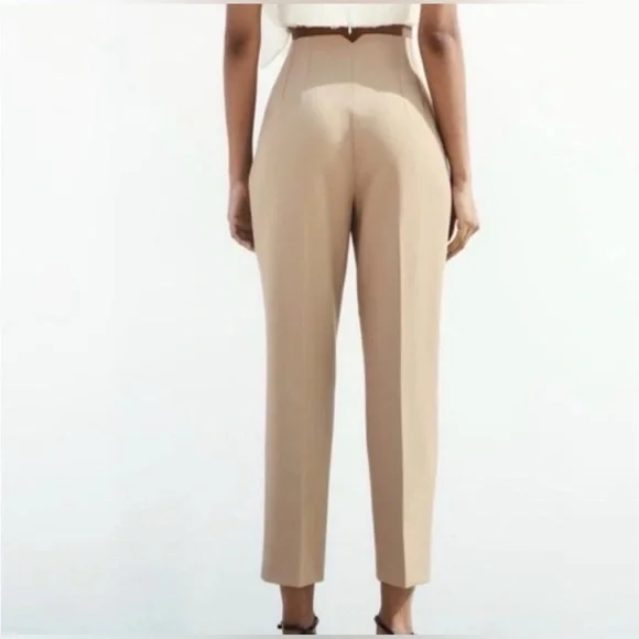 Zara High Waisted Pleated Pants Women’s S in Tan - Picture 2 of 5